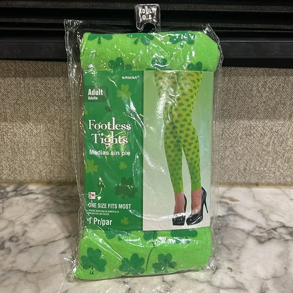 Ampro Women’s Green Clover Semi Sheer‎ Ankle Length Footless Tights One Size NWT - Picture 3 of 4